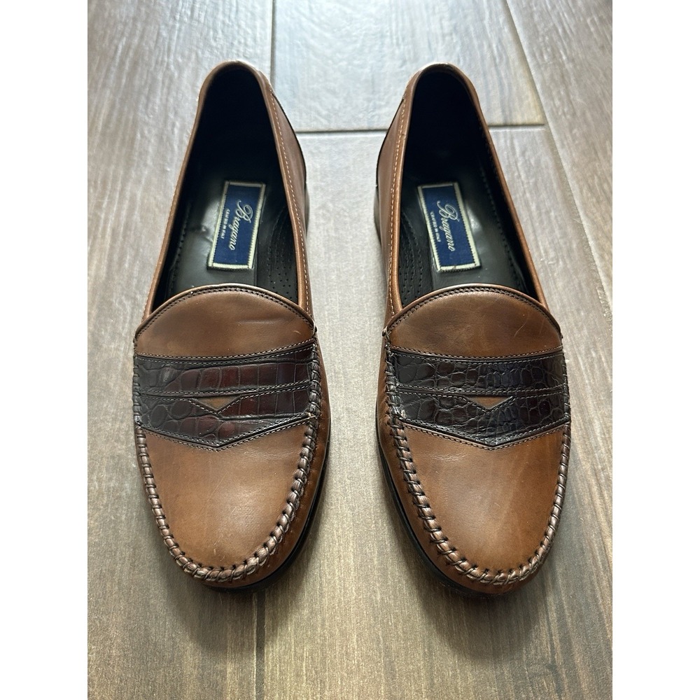 Bragano‎ By Cole Haan Leather Loafers Brown Sz 9.5 M Crafted In Italy Alligator